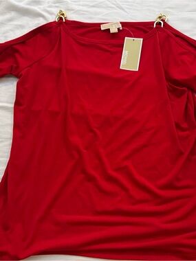Michael Kors Red Cold-Shoulder Chain-Detail Women's Top